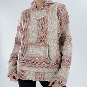 Earth Ragz Boho Baja Hoodie Multicolor Woven Pullover Size Small